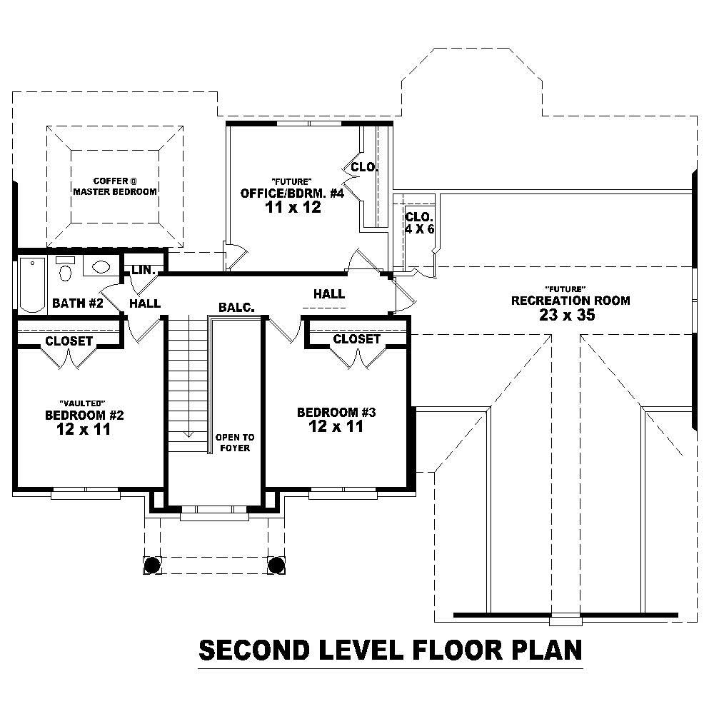 Floor Plan Second Story of Colonial Plan #170-1308