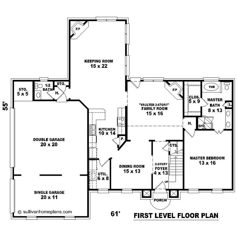 Floor Plan First Story of Southern Plan #170-1325
