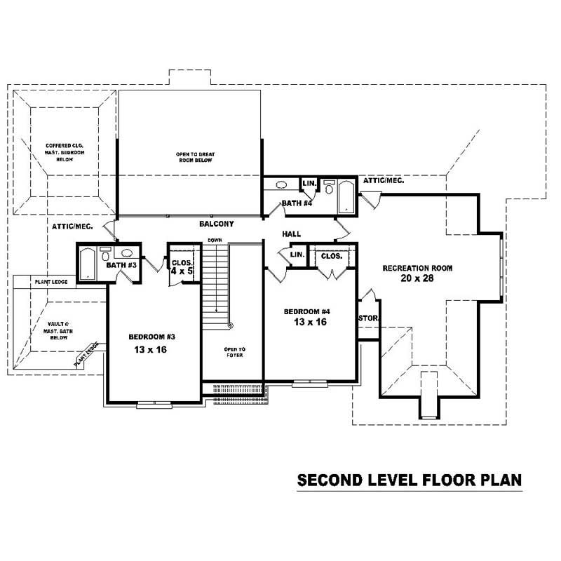 Floor Plan Second Story of Southern Plan #170-1331