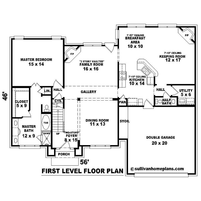 Floor Plan First Story of Southern Plan #170-1337