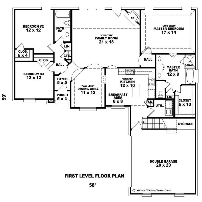 Floor Plan First Story of Southern Plan #170-1342