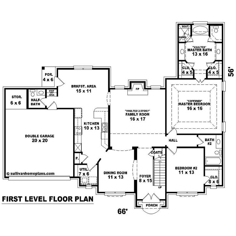 Floor Plan First Story of Southern Plan #170-1344