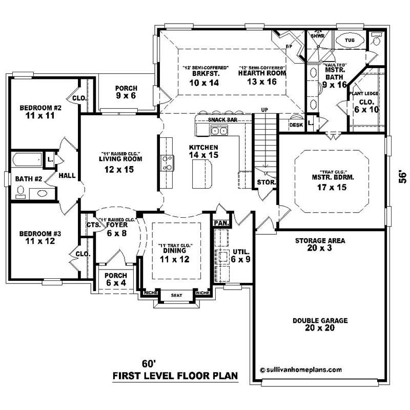 Floor Plan First Story of Southern Plan #170-1347