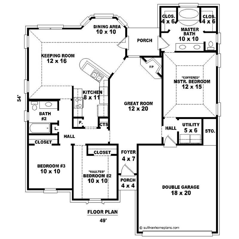 Floor Plan First Story of Southern Plan #170-1354