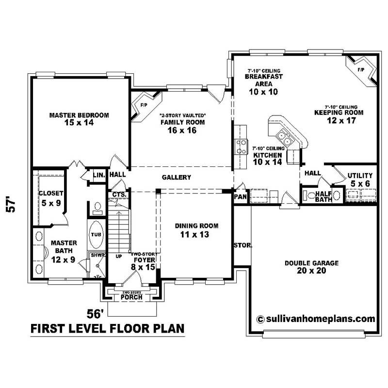 Floor Plan First Story of Southern Plan #170-1357