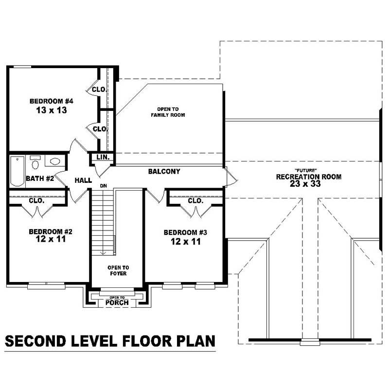 Floor Plan Second Story of Southern Plan #170-1357