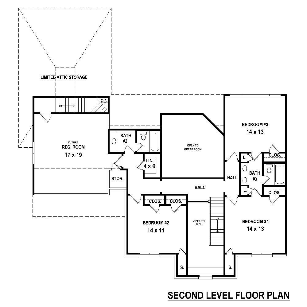 Floor Plan Second Story of Traditional Plan #170-1365