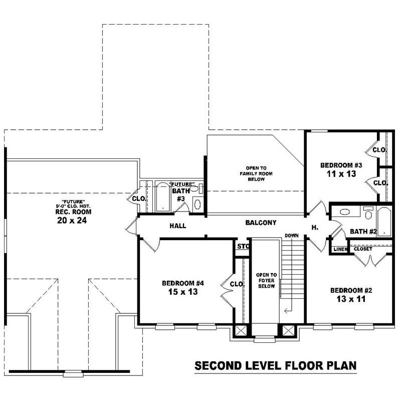 Floor Plan Second Story of Southern Plan #170-1367