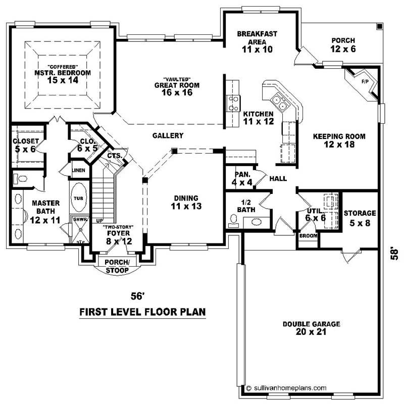 Floor Plan First Story of Southern Plan #170-1371