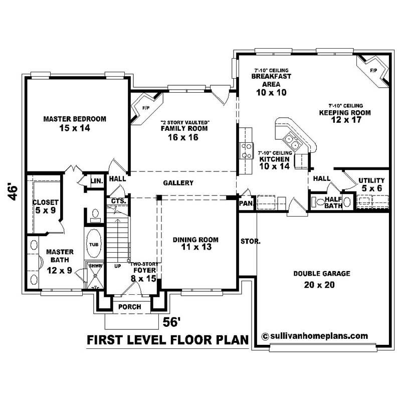 Floor Plan First Story of Southern Plan #170-1372