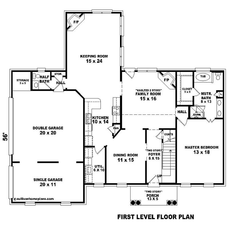 Floor Plan First Story of Southern Plan #170-1373
