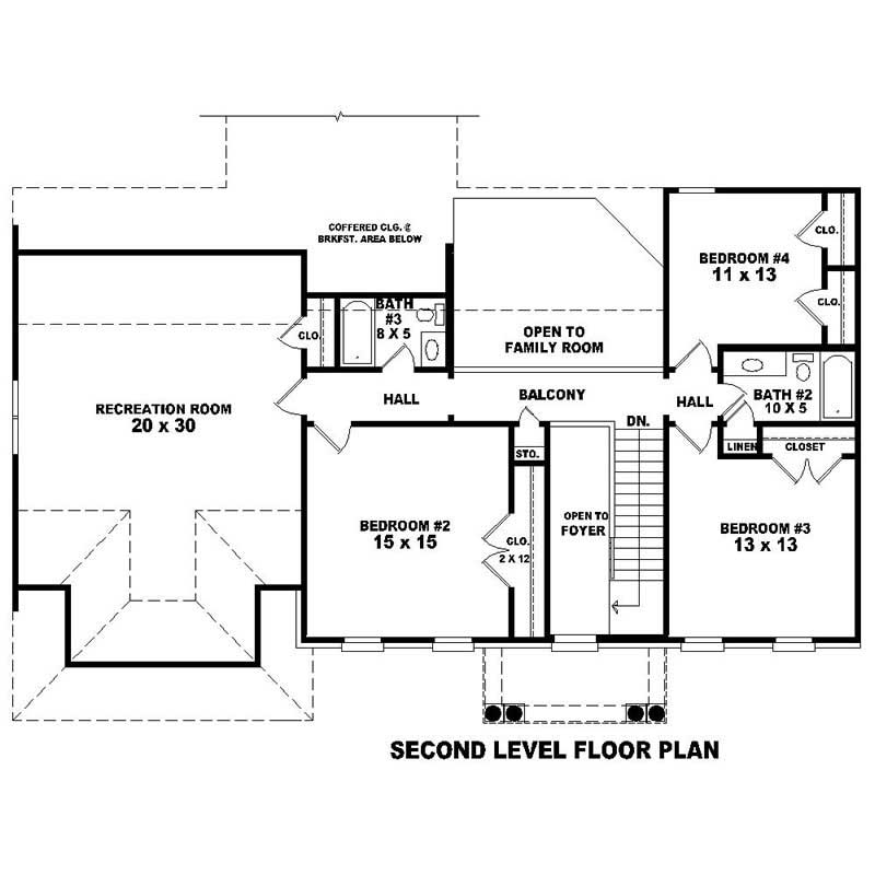 Floor Plan Second Story of Southern Plan #170-1373