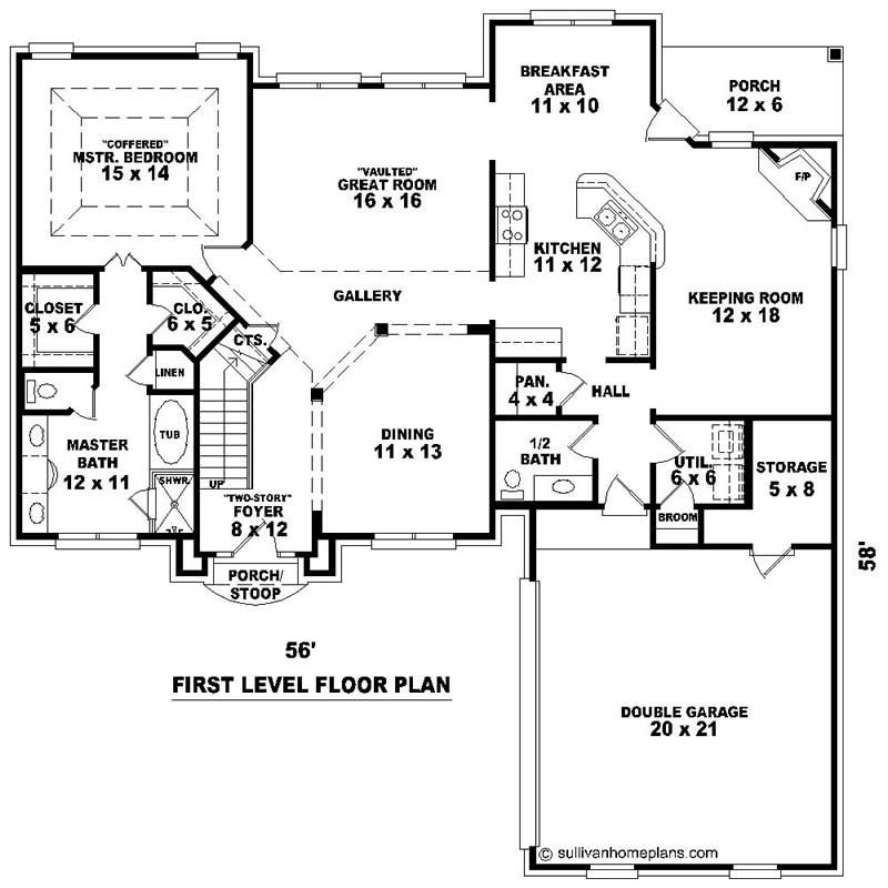 Floor Plan First Story of Southern Plan #170-1393