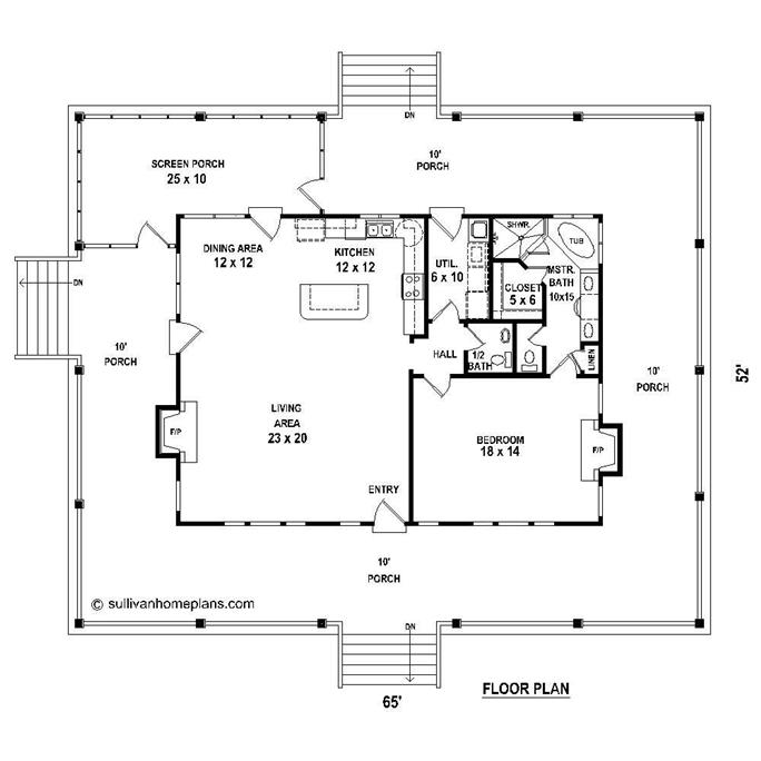 Country House Plan 1 Bedrms 5, Rectangle House Plans With Wrap Around Porch