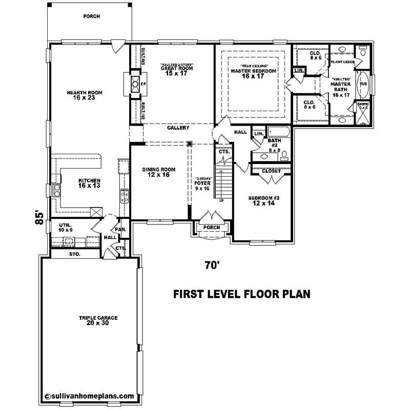 Floor Plan First Story of Southern Plan #170-1433