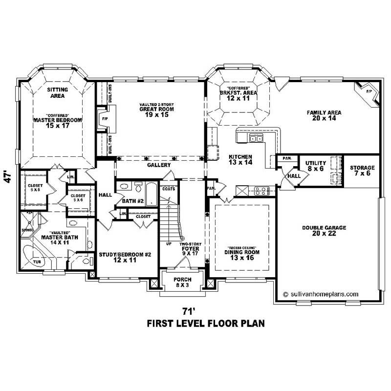Floor Plan First Story of Southern Plan #170-1434