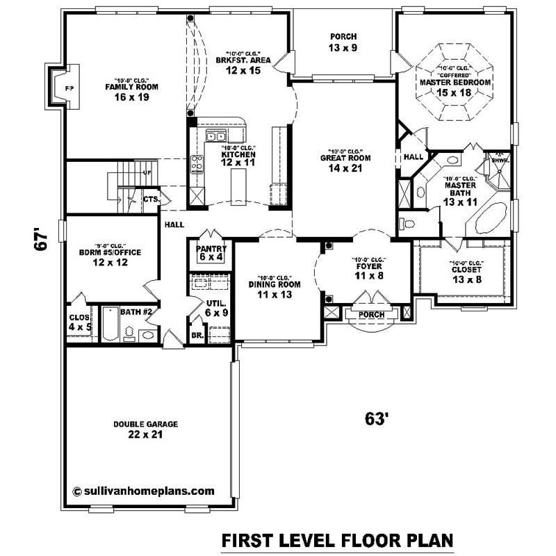 Floor Plan First Story of Southern Plan #170-1436