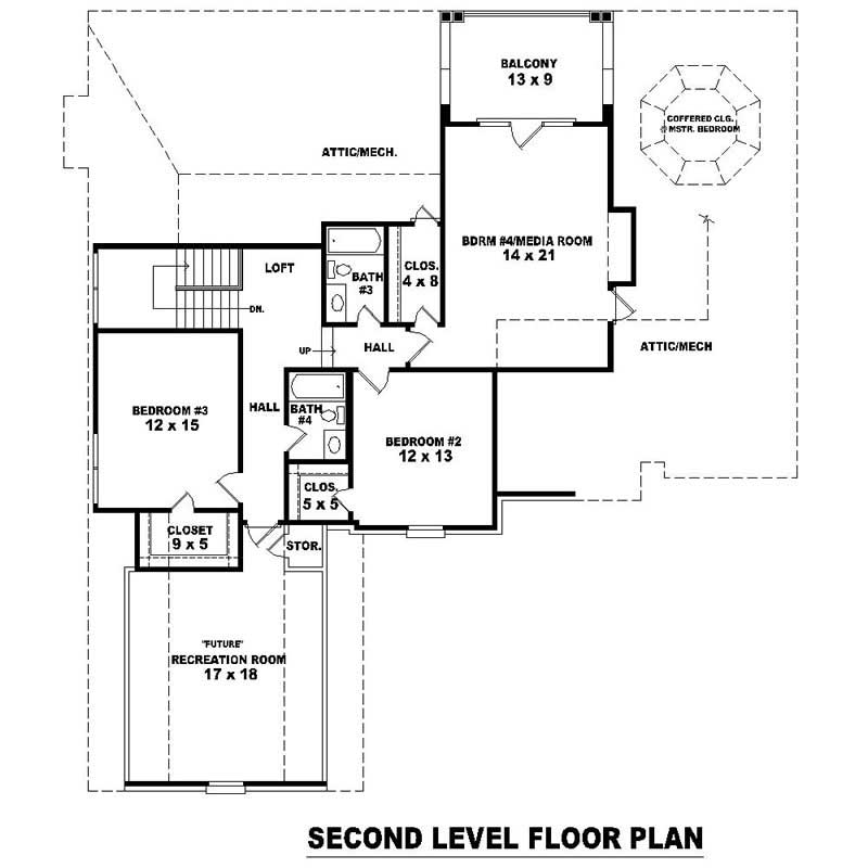 Floor Plan Second Story of Southern Plan #170-1436