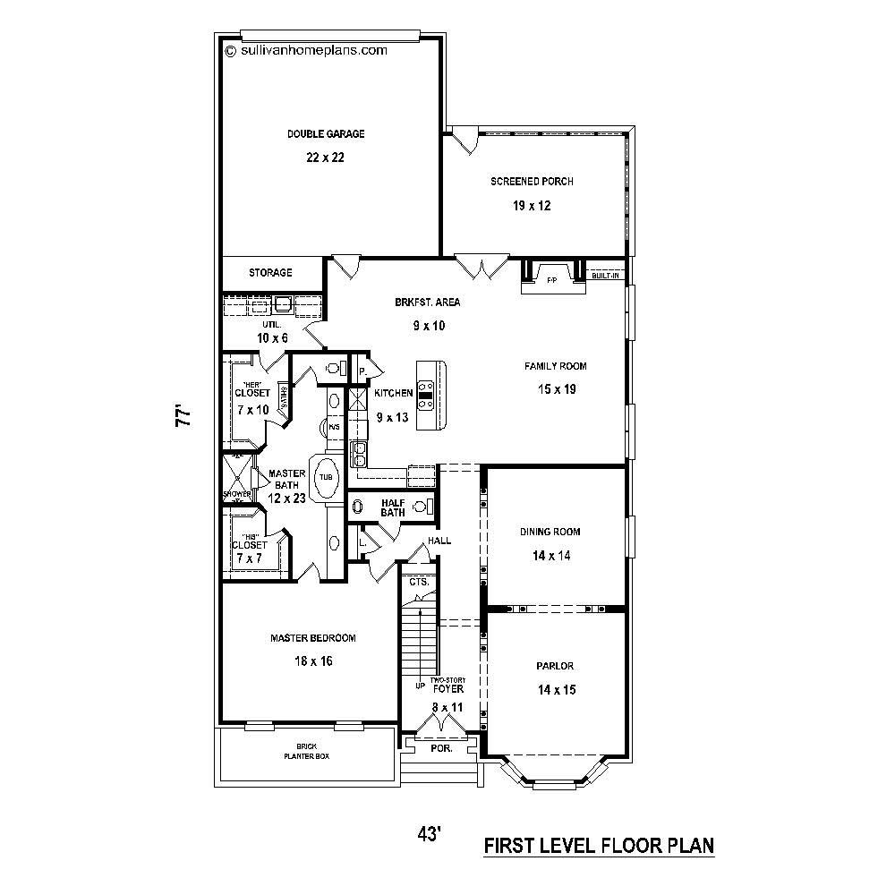 Floor Plan First Story of French Plan #170-1437