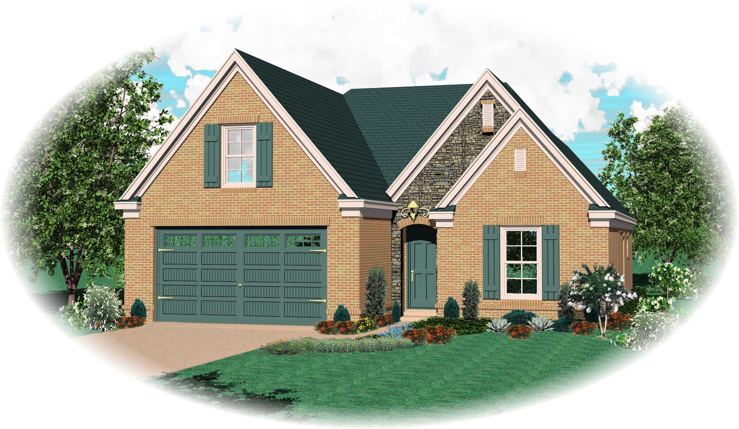 Front view of Country home (ThePlanCollection: House Plan #170-1439)