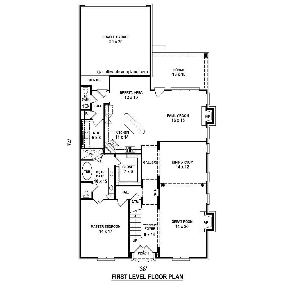 Floor Plan First Story of French Plan #170-1447