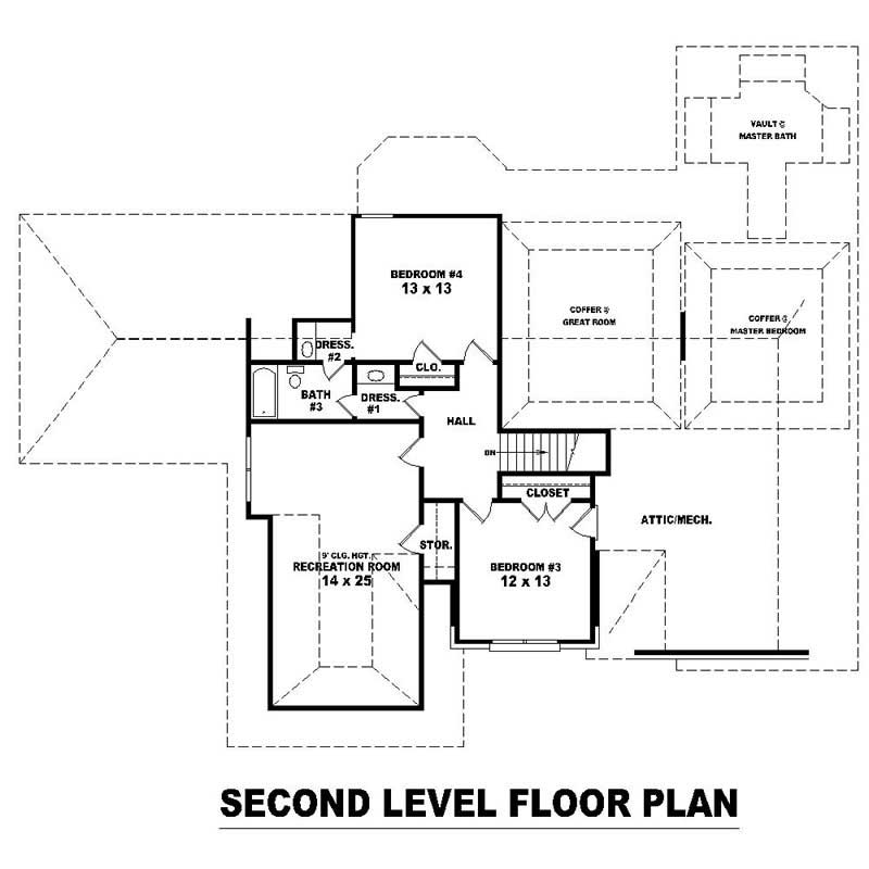 Floor Plan Second Story of Southern Plan #170-1448