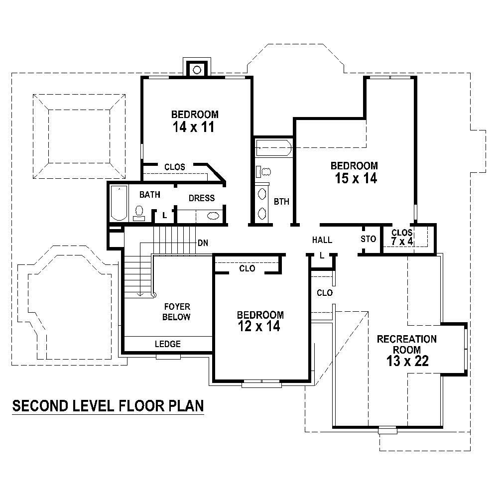 Floor Plan Second Story of French Plan #170-1454