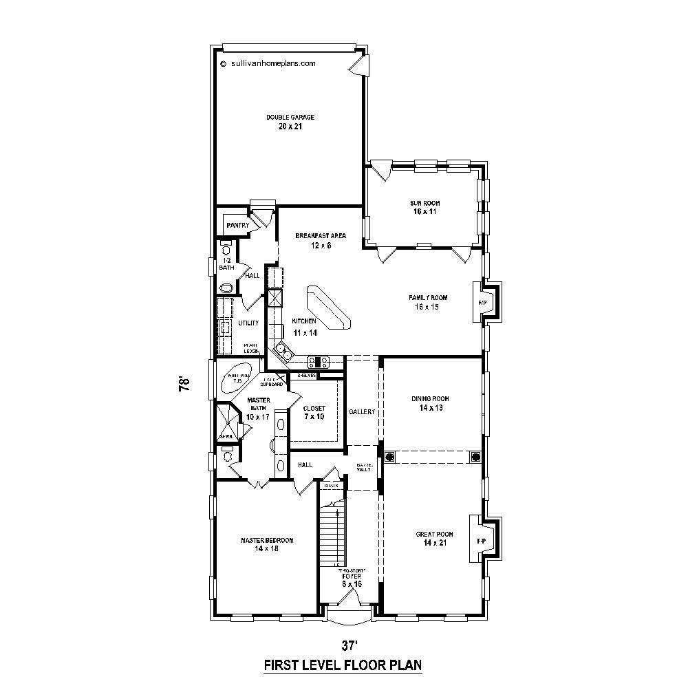 Floor Plan First Story of French Plan #170-1463