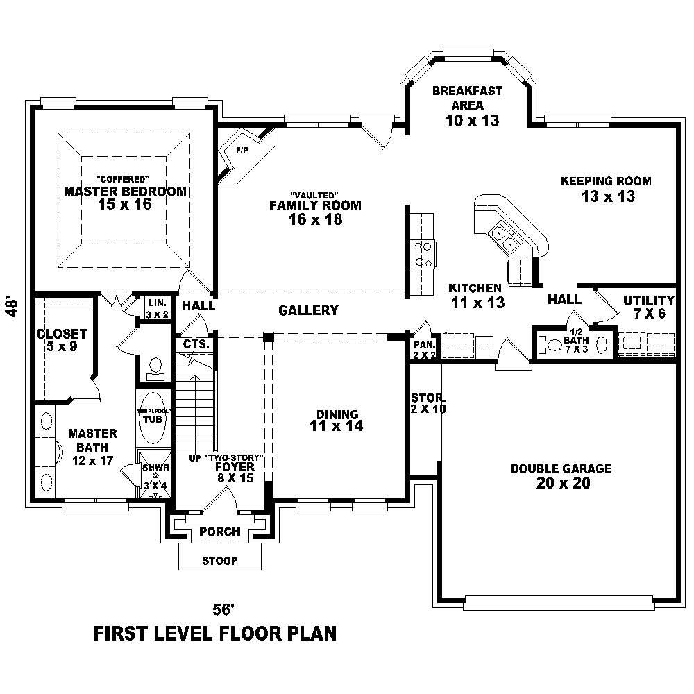 Floor Plan First Story of French Plan #170-1464