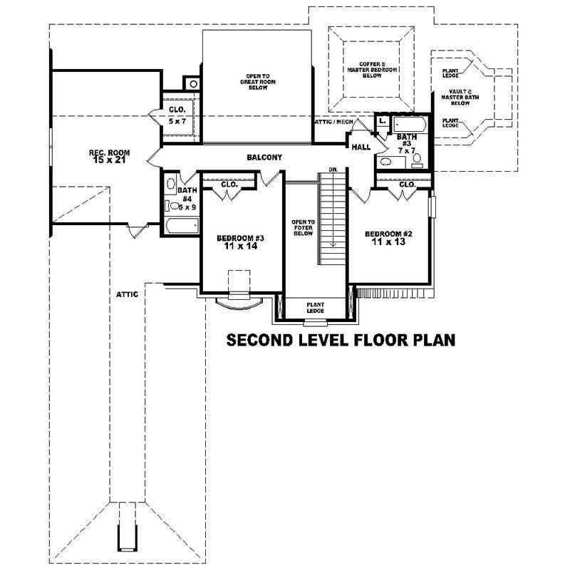 Floor Plan Second Story of Southern Plan #170-1467