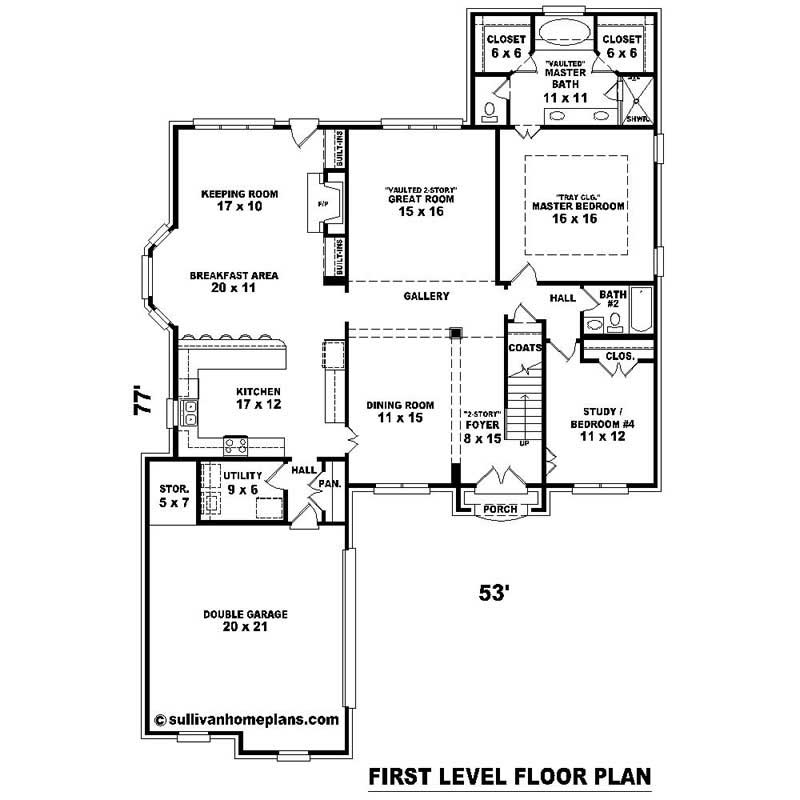 Floor Plan First Story of Southern Plan #170-1471