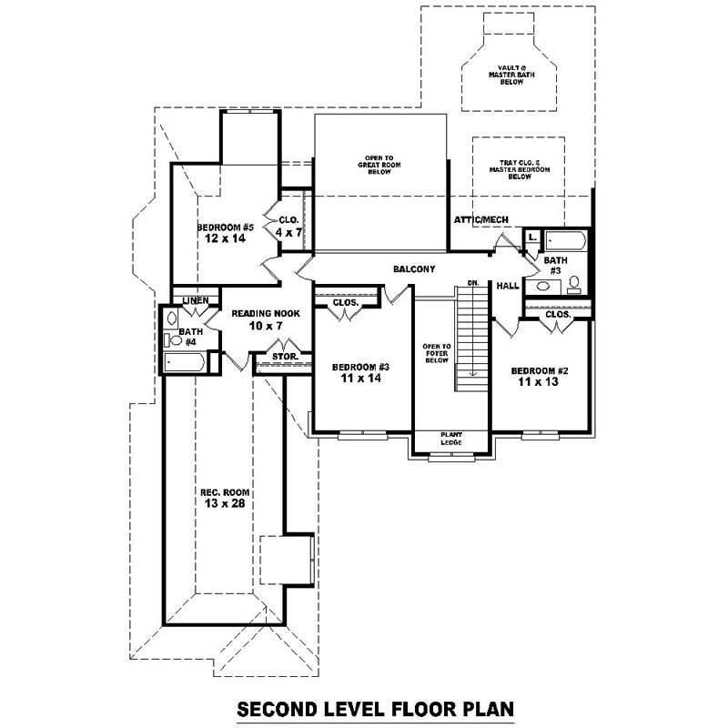 Floor Plan Second Story of Southern Plan #170-1471