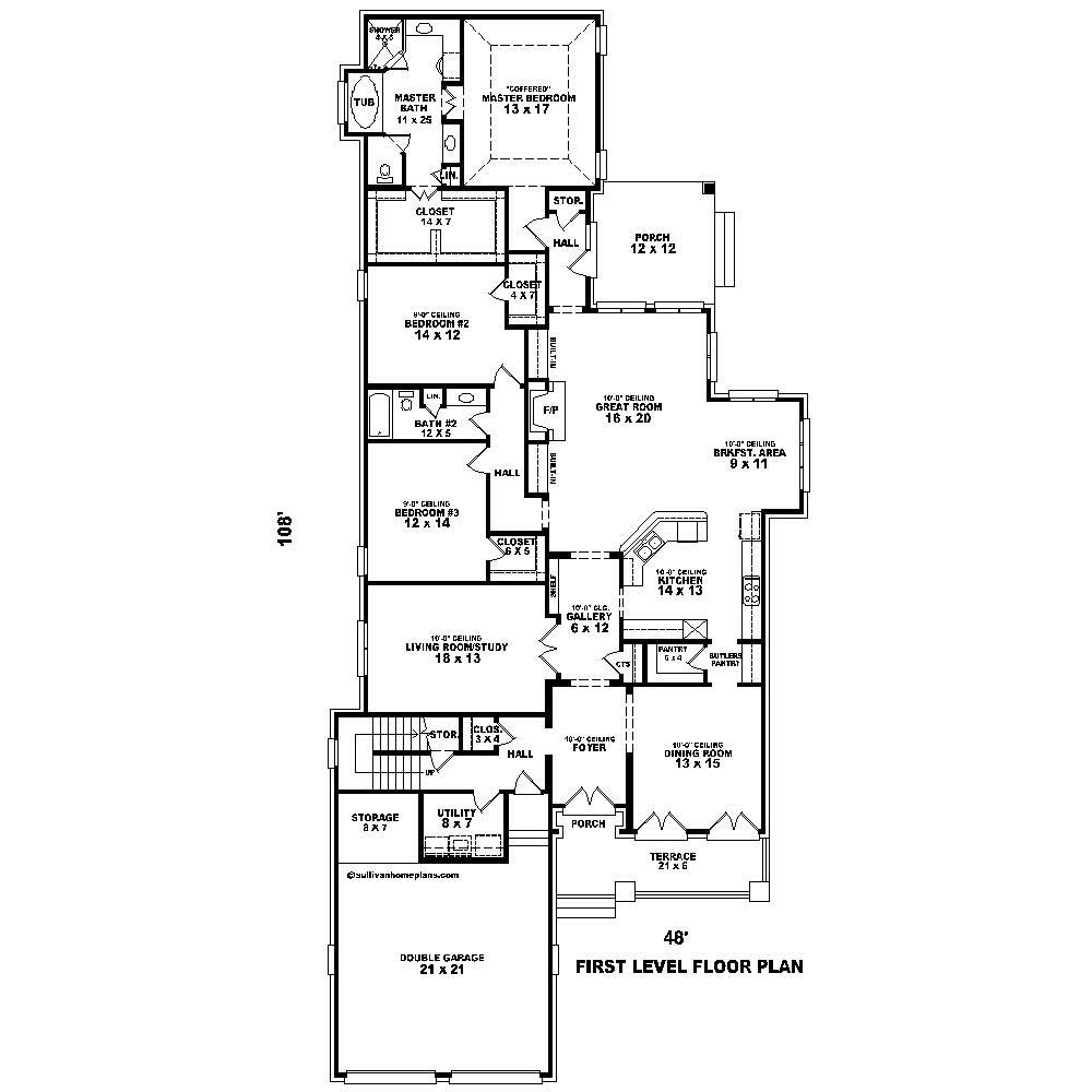 Floor Plan First Story of French Plan #170-1474