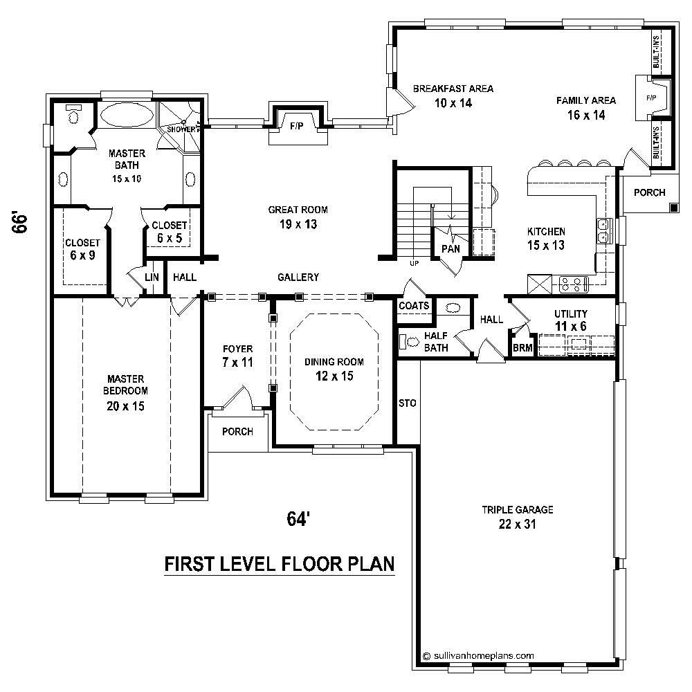 Floor Plan First Story of French Plan #170-1478