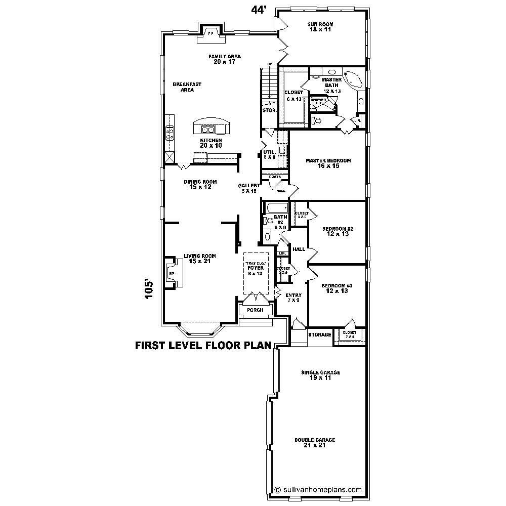 Floor Plan First Story of French Plan #170-1488