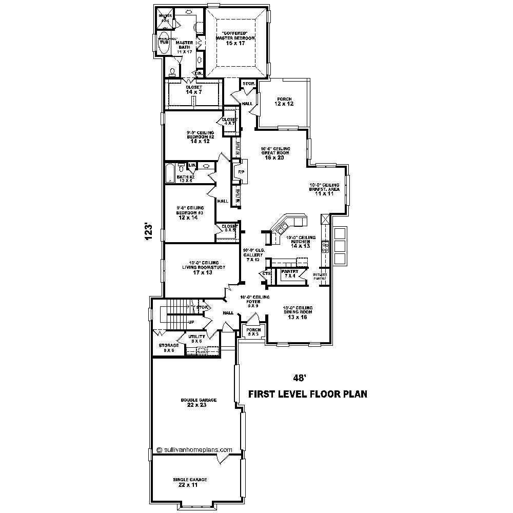 Floor Plan First Story of French Plan #170-1490