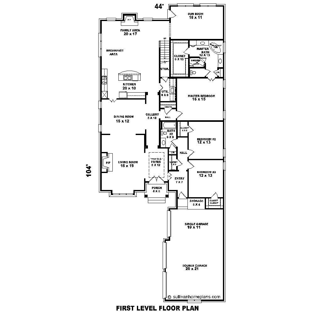 Floor Plan First Story of French Plan #170-1491