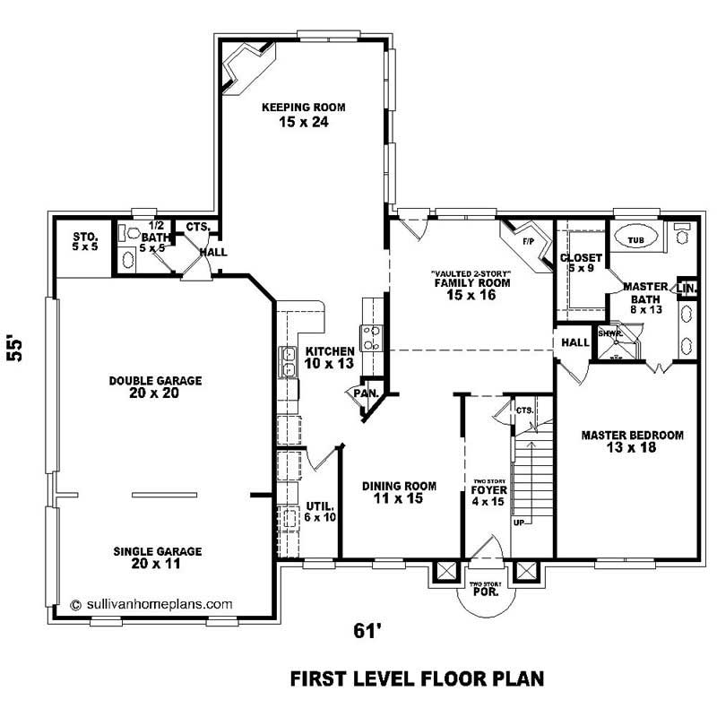 Floor Plan First Story of Southern Plan #170-1493