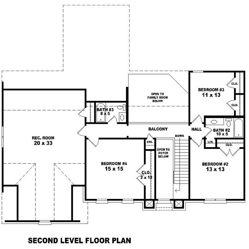 Floor Plan Second Story of Southern Plan #170-1493