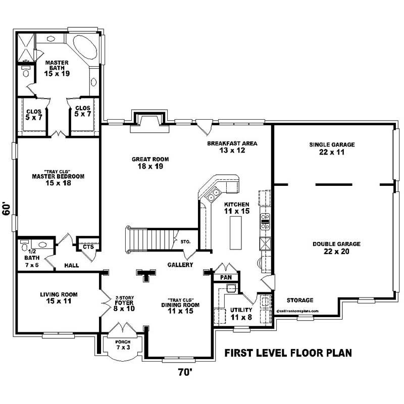 Floor Plan First Story of Southern Plan #170-1498