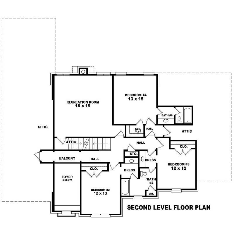 Floor Plan Second Story of Southern Plan #170-1498