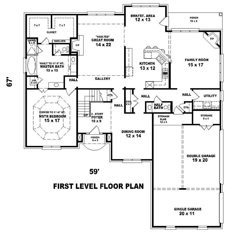 Floor Plan First Story of Southern Plan #170-1504