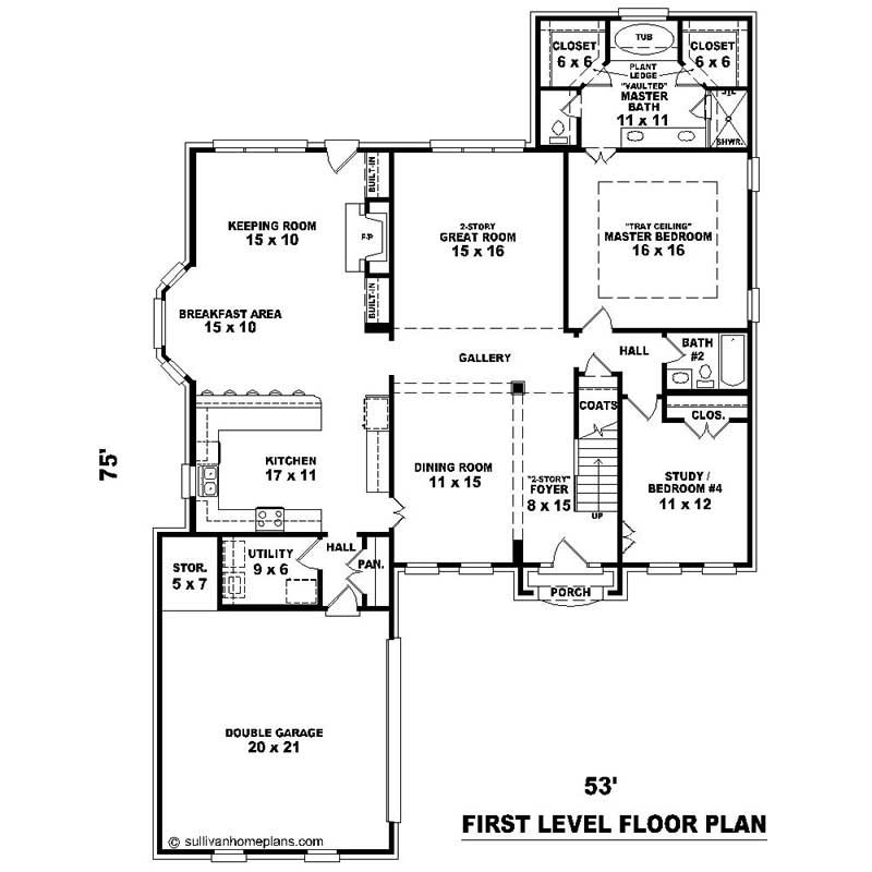 Floor Plan First Story of Southern Plan #170-1506