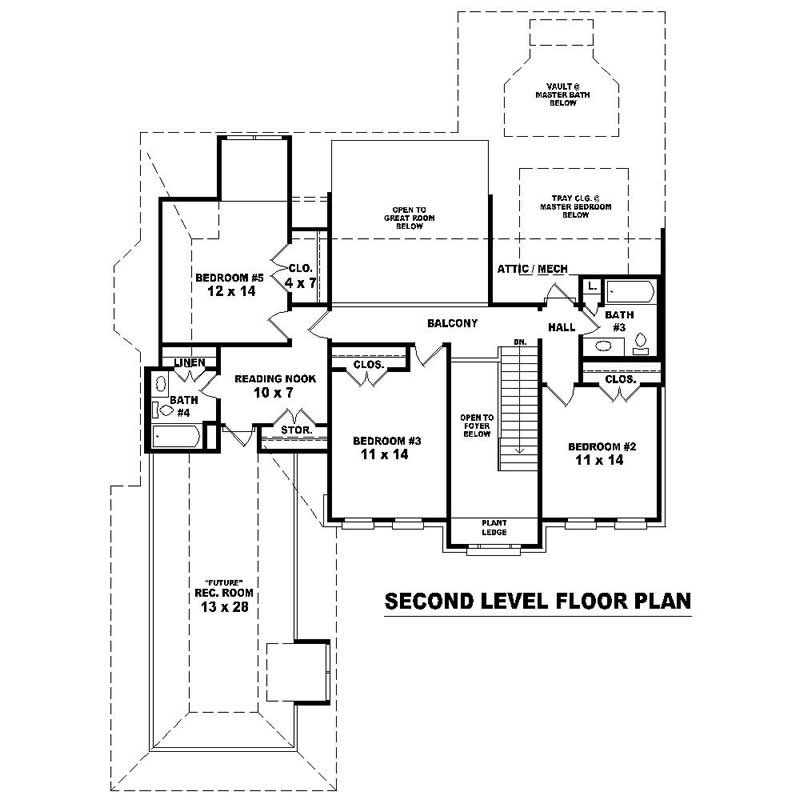 Floor Plan Second Story of Southern Plan #170-1510
