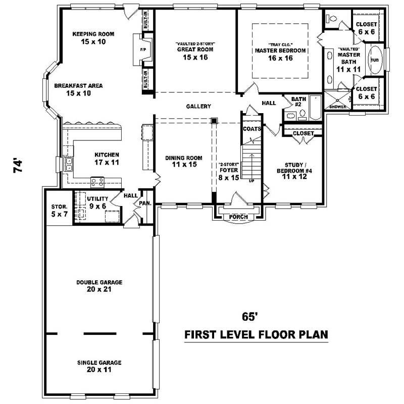 Floor Plan First Story of Southern Plan #170-1514