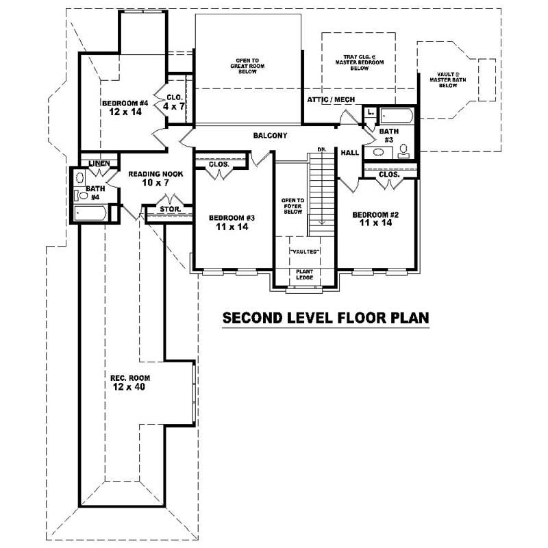 Floor Plan Second Story of Southern Plan #170-1514
