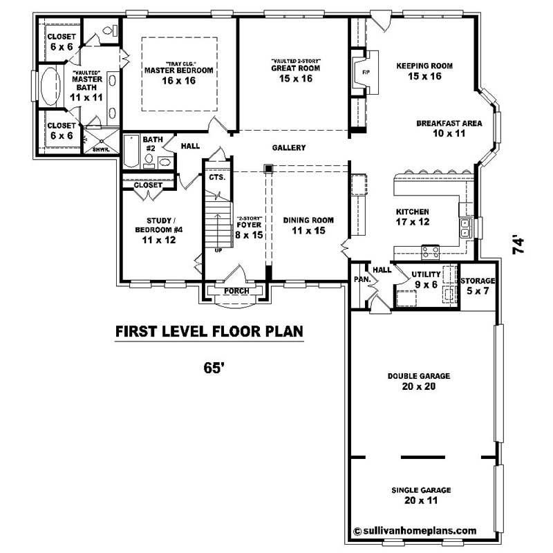 Floor Plan First Story of Southern Plan #170-1515