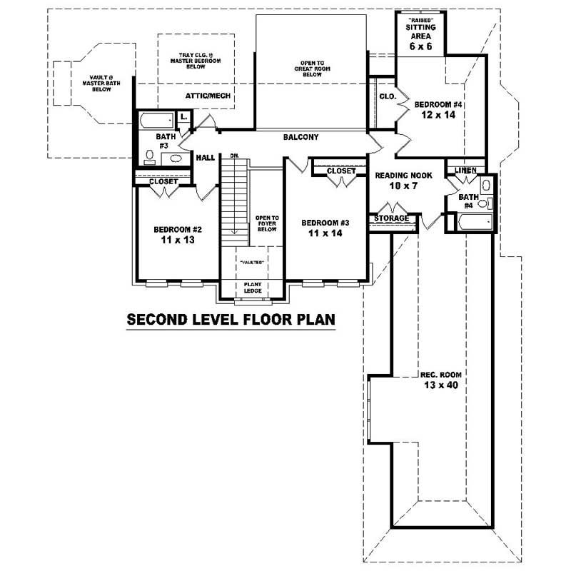 Floor Plan Second Story of Southern Plan #170-1515