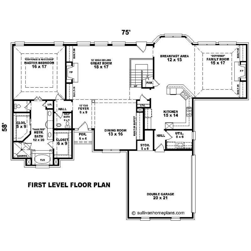 Floor Plan First Story of Southern Plan #170-1522