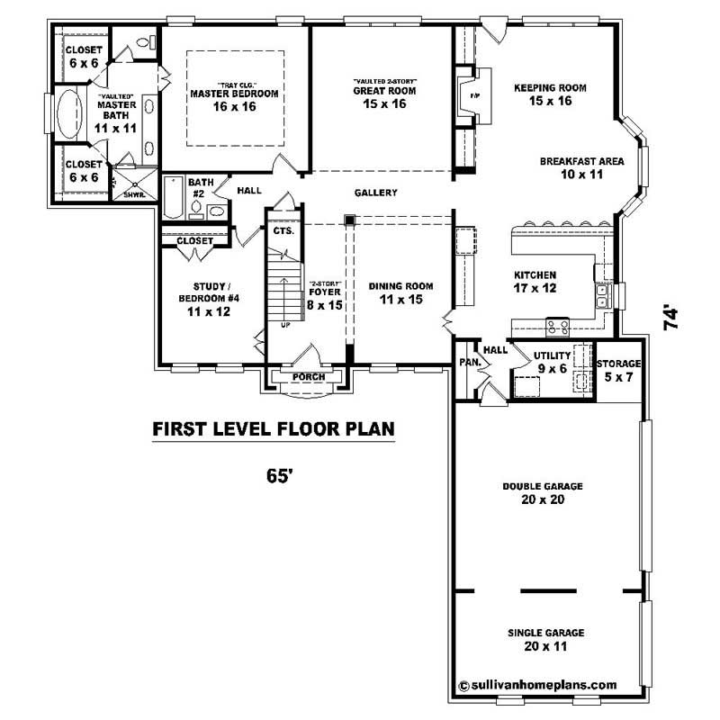 Floor Plan First Story of Southern Plan #170-1525